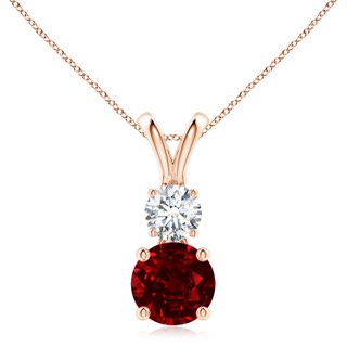 8mm AAAA Round Ruby and Diamond Two Stone Pendant in Rose Gold
