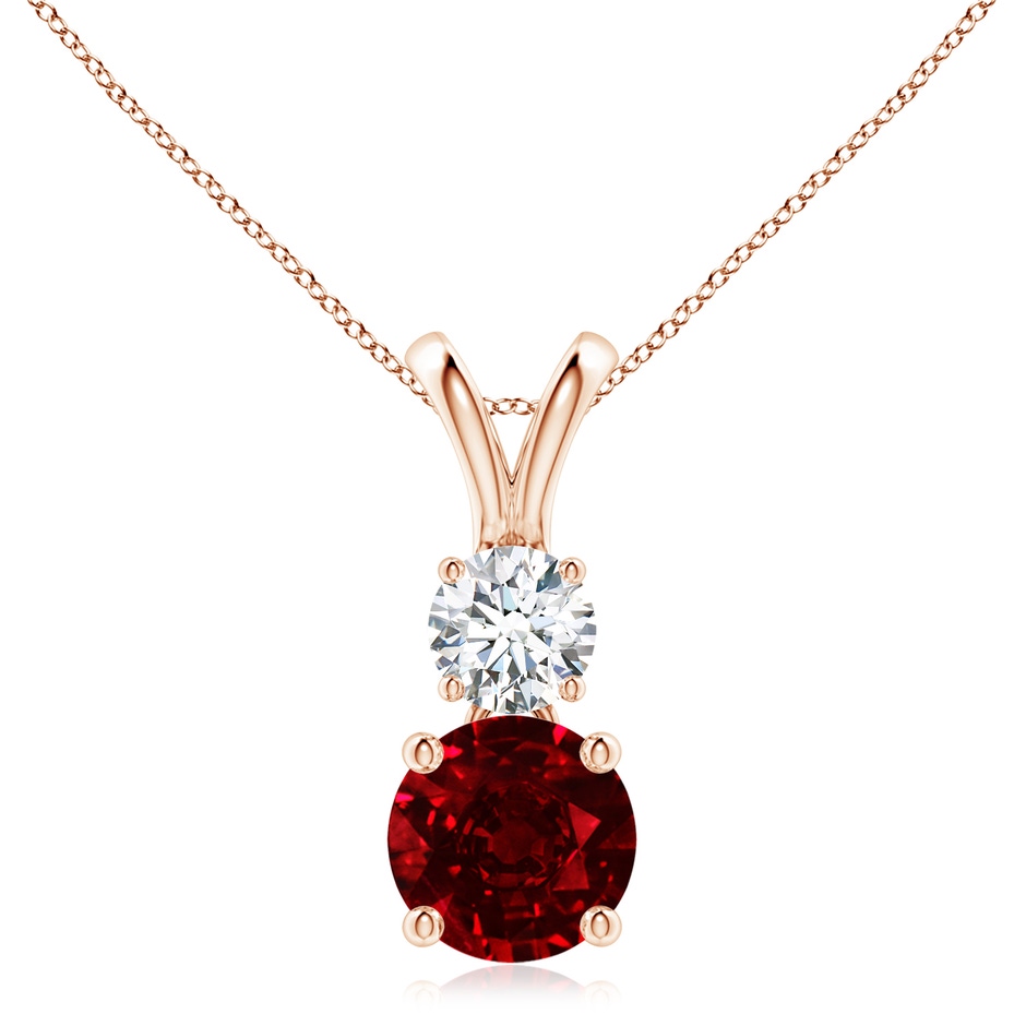8mm AAAA Round Ruby and Diamond Two Stone Pendant in Rose Gold 