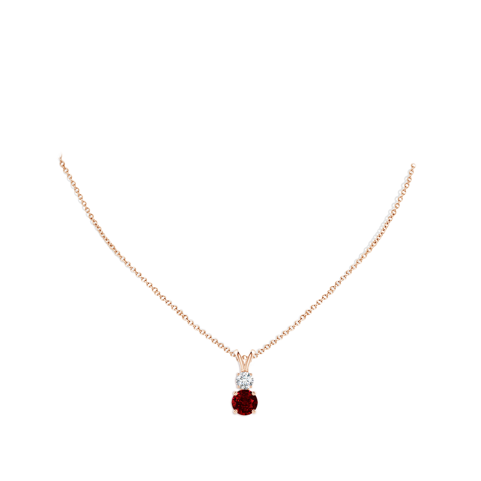 8mm AAAA Round Ruby and Diamond Two Stone Pendant in Rose Gold pen
