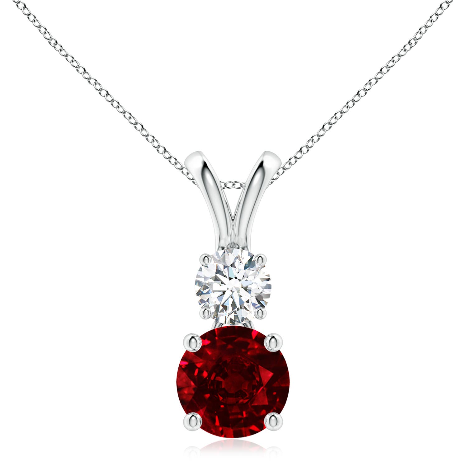8mm AAAA Round Ruby and Diamond Two Stone Pendant in White Gold