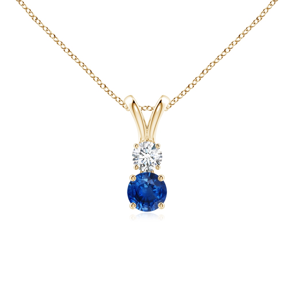 4mm AAA Round Sapphire and Diamond Two Stone Pendant in Yellow Gold