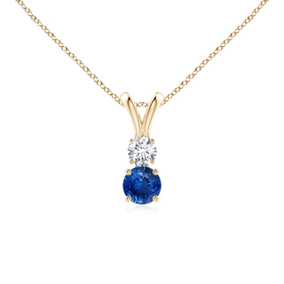 4mm AAA Round Sapphire and Diamond Two Stone Pendant in Yellow Gold