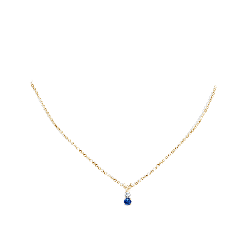 4mm AAA Round Sapphire and Diamond Two Stone Pendant in Yellow Gold pen