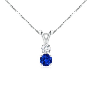 4mm AAAA Round Sapphire and Diamond Two Stone Pendant in P950 Platinum