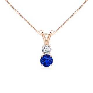 4mm AAAA Round Sapphire and Diamond Two Stone Pendant in Rose Gold