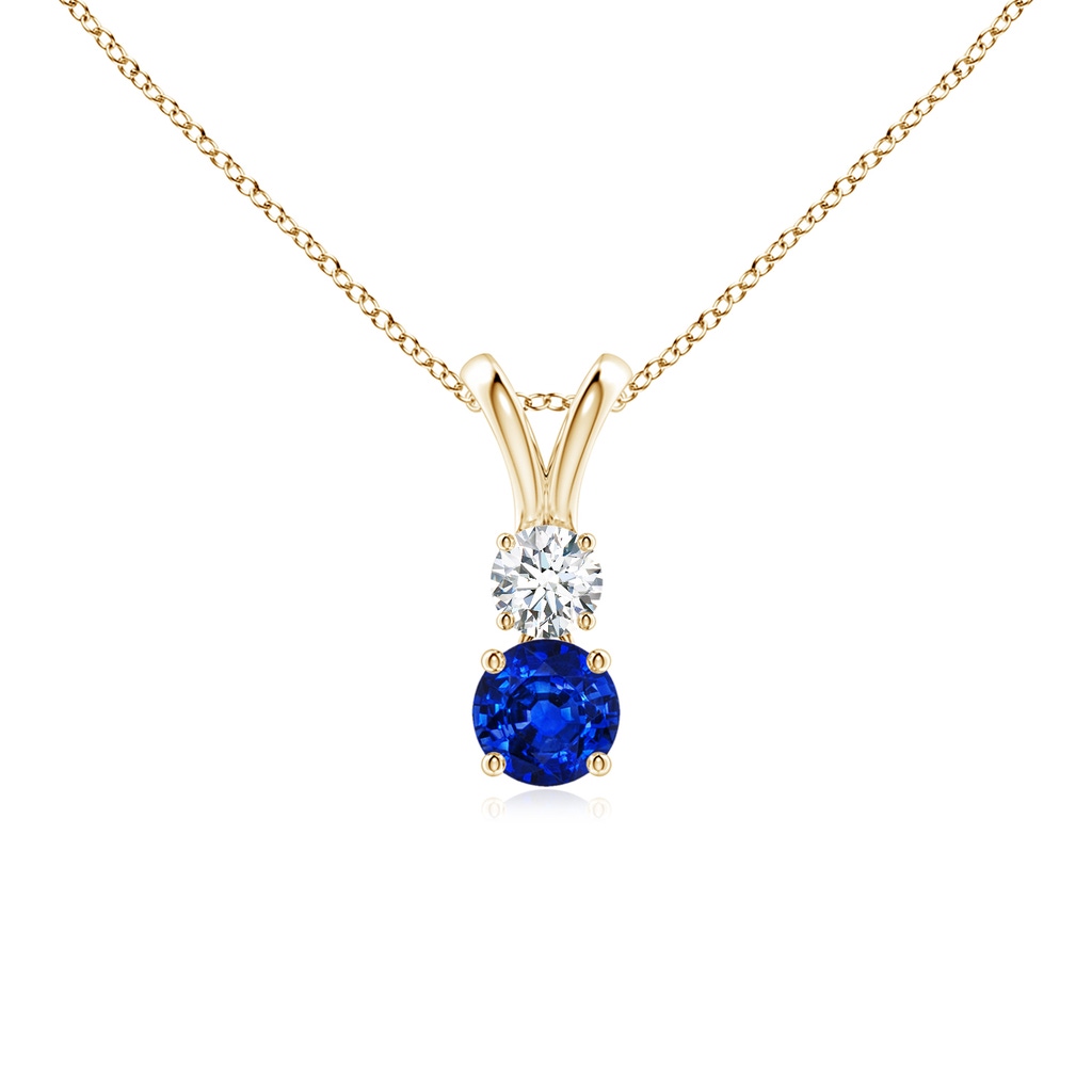 4mm AAAA Round Sapphire and Diamond Two Stone Pendant in Yellow Gold 