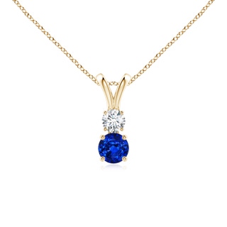 4mm AAAA Round Sapphire and Diamond Two Stone Pendant in Yellow Gold
