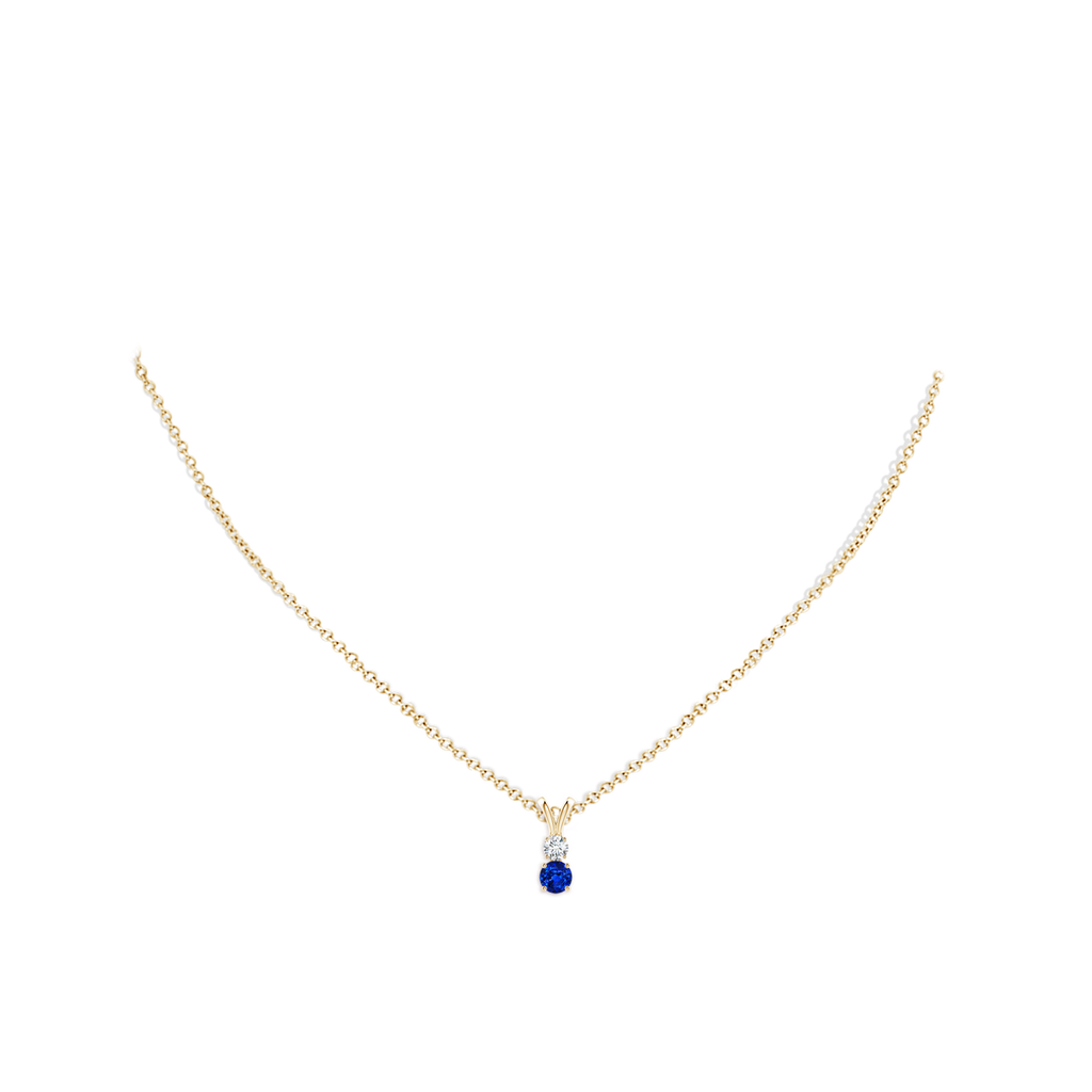 4mm AAAA Round Sapphire and Diamond Two Stone Pendant in Yellow Gold pen