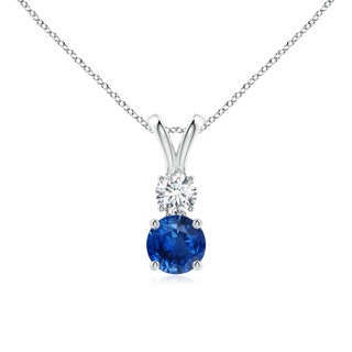 5mm AAA Round Sapphire and Diamond Two Stone Pendant in White Gold