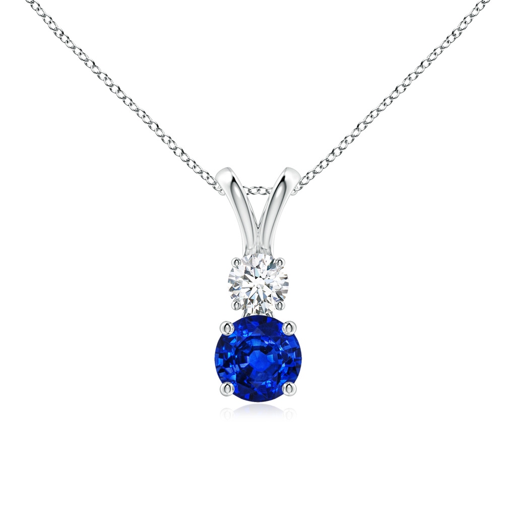 5mm AAAA Round Sapphire and Diamond Two Stone Pendant in White Gold