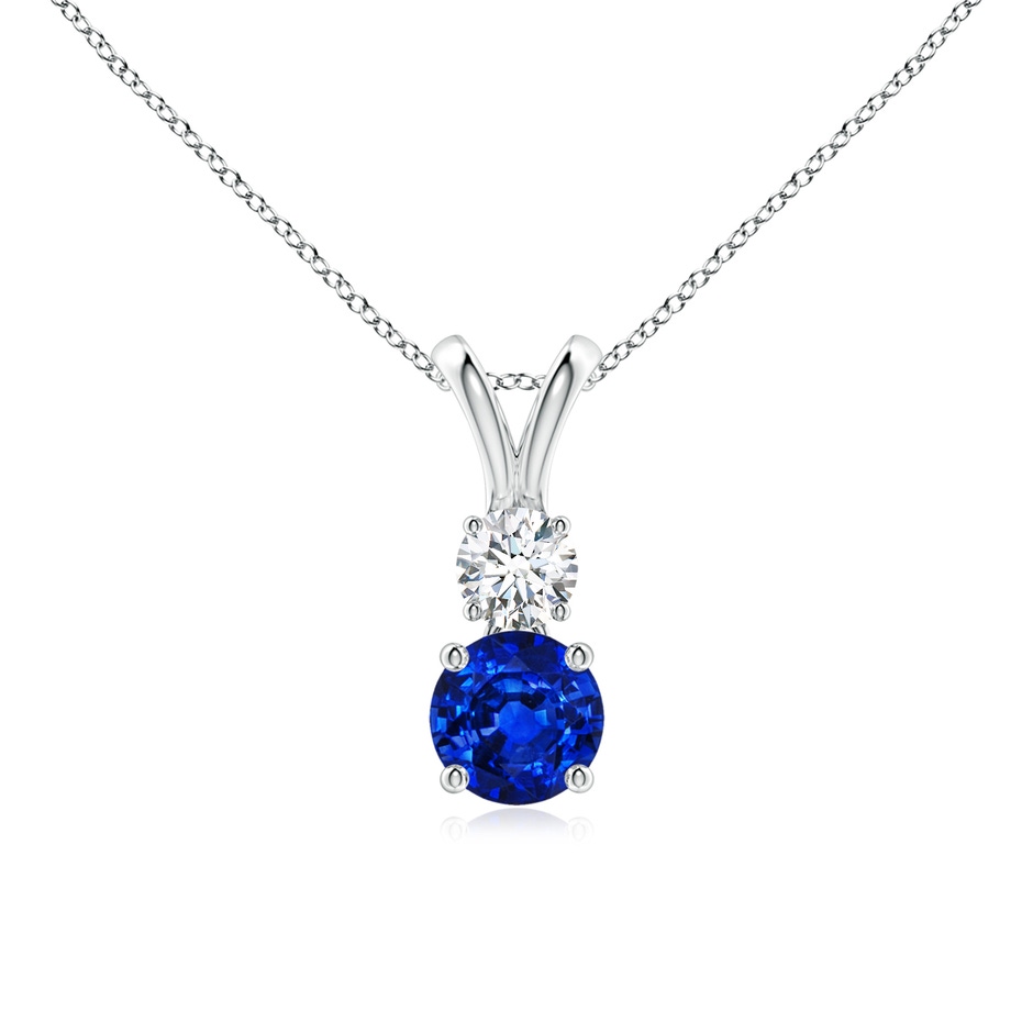 5mm AAAA Round Sapphire and Diamond Two Stone Pendant in White Gold 