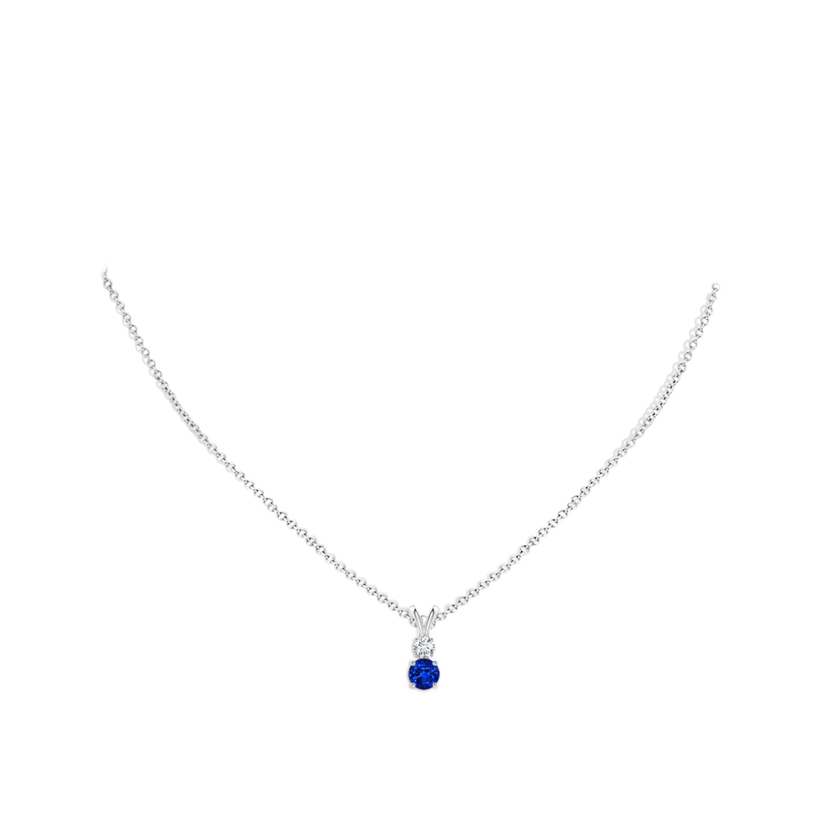 5mm AAAA Round Sapphire and Diamond Two Stone Pendant in White Gold pen