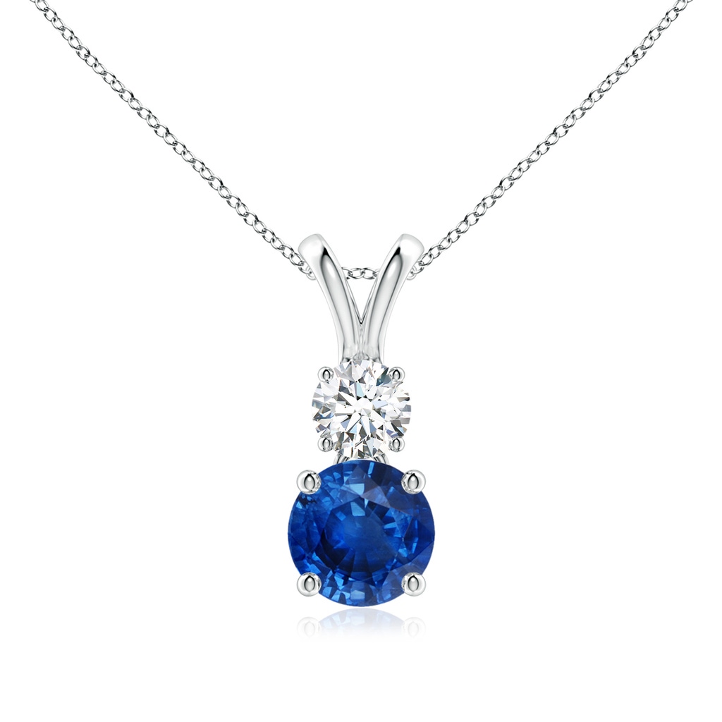 6mm AAA Round Sapphire and Diamond Two Stone Pendant in White Gold 