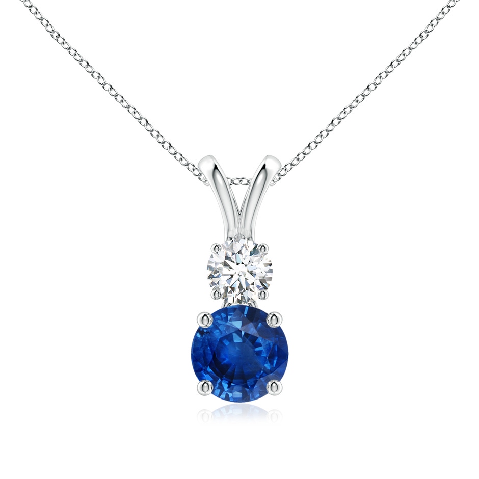 6mm AAA Round Sapphire and Diamond Two Stone Pendant in White Gold 