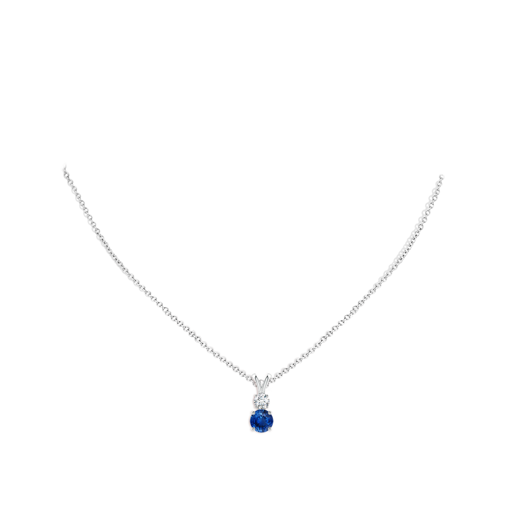 6mm AAA Round Sapphire and Diamond Two Stone Pendant in White Gold pen