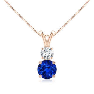 6mm AAAA Round Sapphire and Diamond Two Stone Pendant in Rose Gold