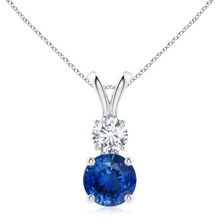 8mm AAA Round Sapphire and Diamond Two Stone Pendant in White Gold