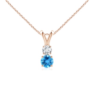 4mm AAA Round Swiss Blue Topaz and Diamond Two Stone Pendant in Rose Gold