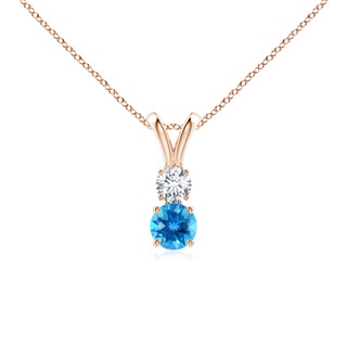 4mm AAAA Round Swiss Blue Topaz and Diamond Two Stone Pendant in Rose Gold