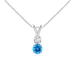 4mm AAAA Round Swiss Blue Topaz and Diamond Two Stone Pendant in White Gold