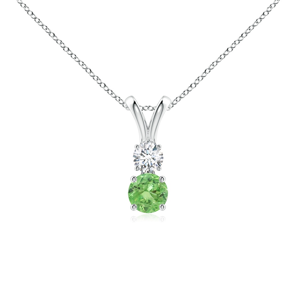 4mm A Round Tsavorite and Diamond Two Stone Pendant in S999 Silver 