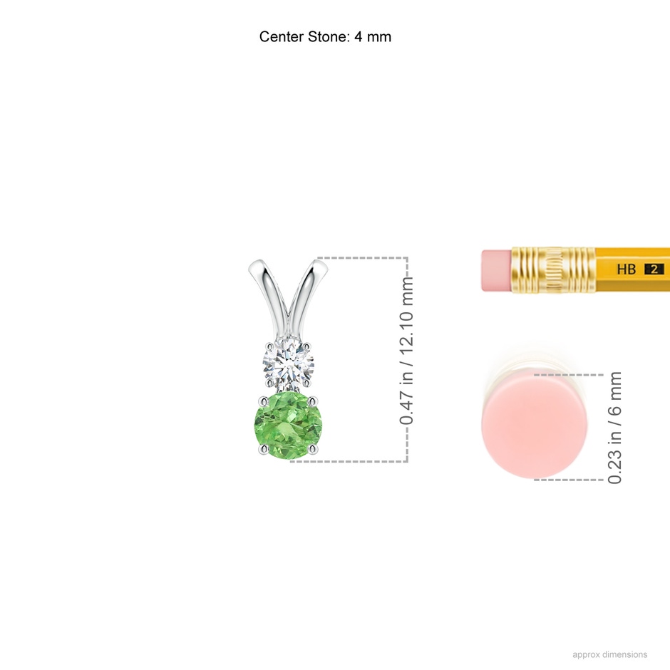 4mm A Round Tsavorite and Diamond Two Stone Pendant in S999 Silver ruler
