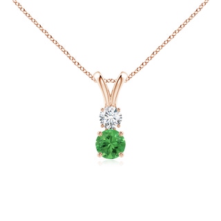 4mm AAA Round Tsavorite and Diamond Two Stone Pendant in Rose Gold