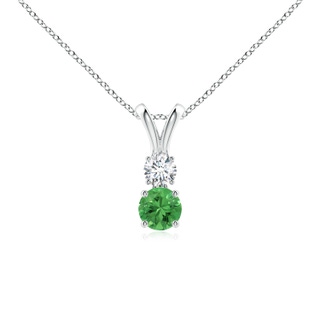 4mm AAA Round Tsavorite and Diamond Two Stone Pendant in S999 Silver