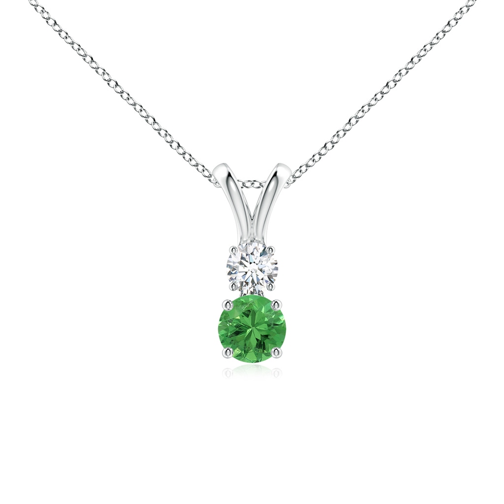 4mm AAA Round Tsavorite and Diamond Two Stone Pendant in White Gold