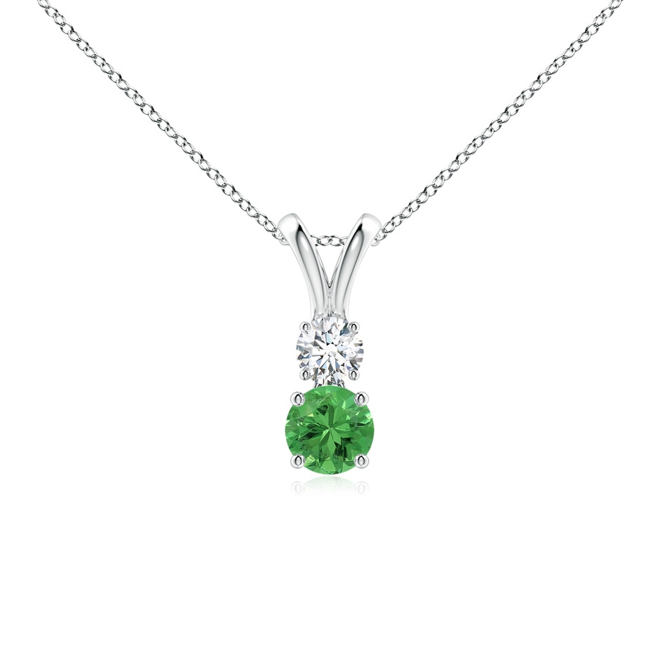 4mm AAA Round Tsavorite and Diamond Two Stone Pendant in White Gold 