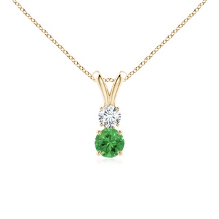 4mm AAA Round Tsavorite and Diamond Two Stone Pendant in Yellow Gold