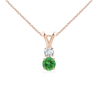 4mm AAAA Round Tsavorite and Diamond Two Stone Pendant in 10K Rose Gold