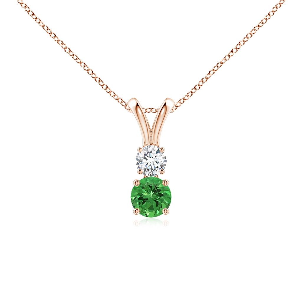 4mm AAAA Round Tsavorite and Diamond Two Stone Pendant in Rose Gold