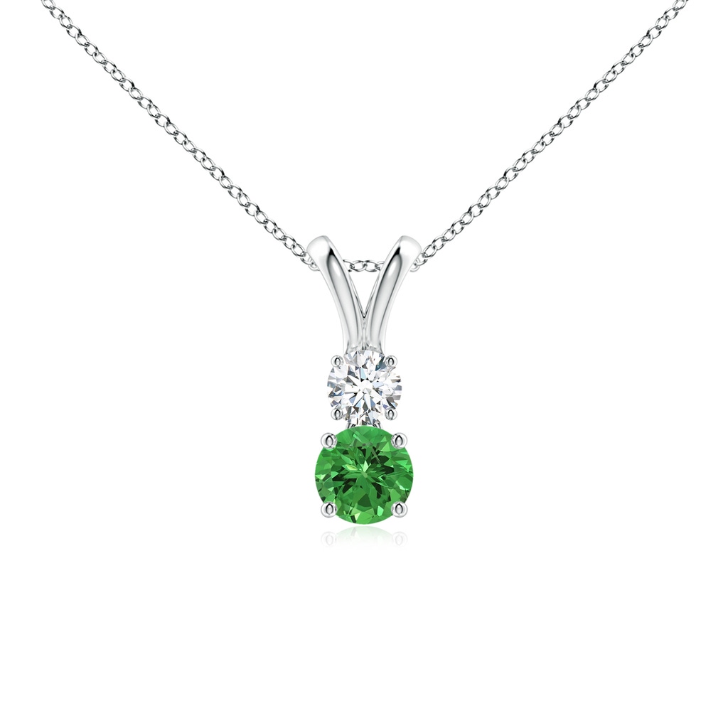 4mm AAAA Round Tsavorite and Diamond Two Stone Pendant in S999 Silver