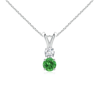 4mm AAAA Round Tsavorite and Diamond Two Stone Pendant in S999 Silver