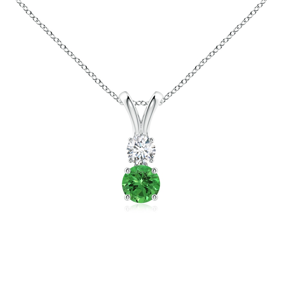 4mm AAAA Round Tsavorite and Diamond Two Stone Pendant in S999 Silver 