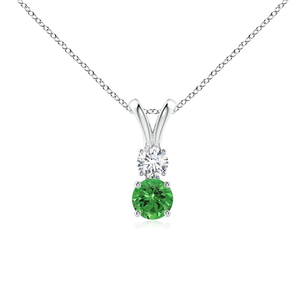 4mm AAAA Round Tsavorite and Diamond Two Stone Pendant in White Gold 