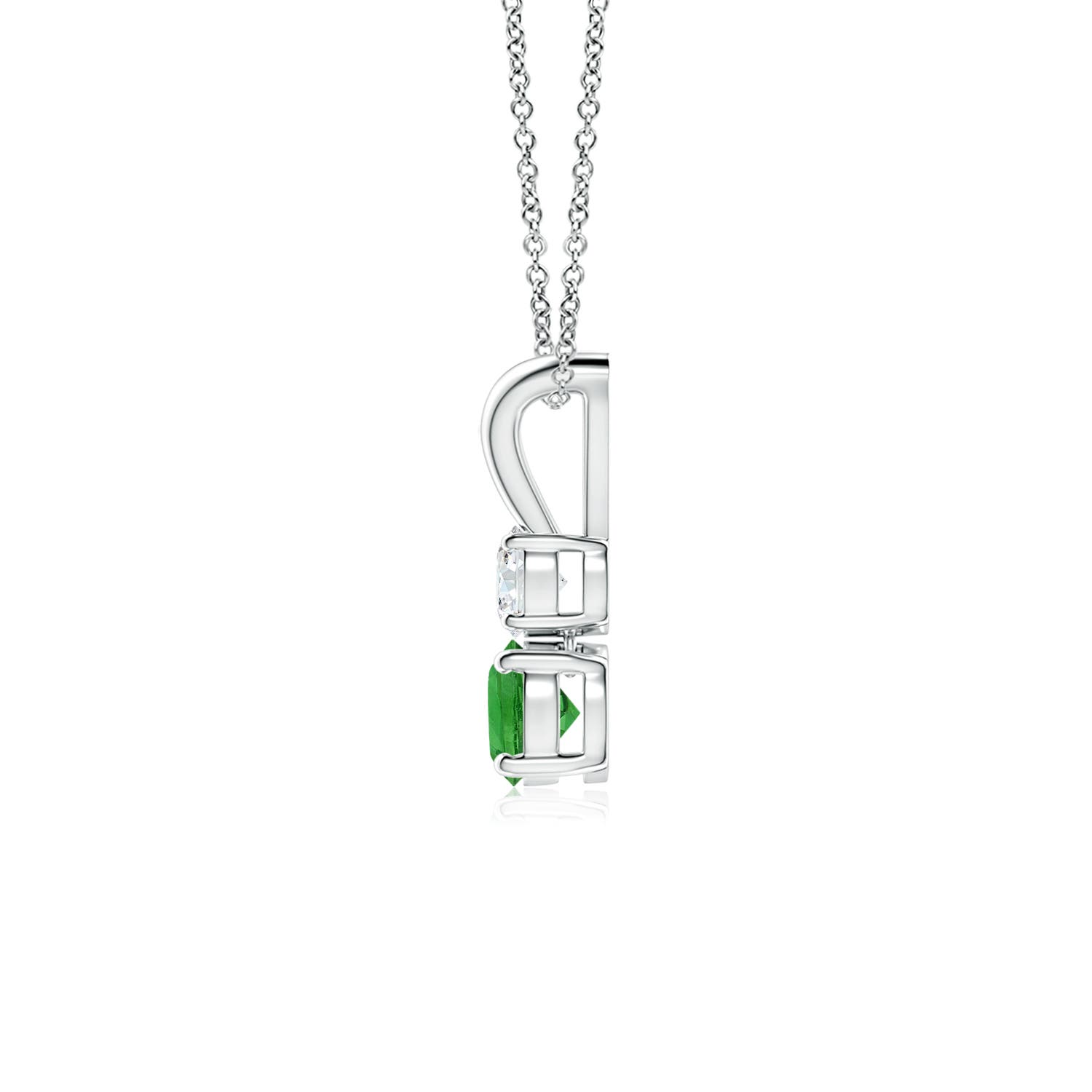 4mm AAAA Round Tsavorite and Diamond Two Stone Pendant in White Gold