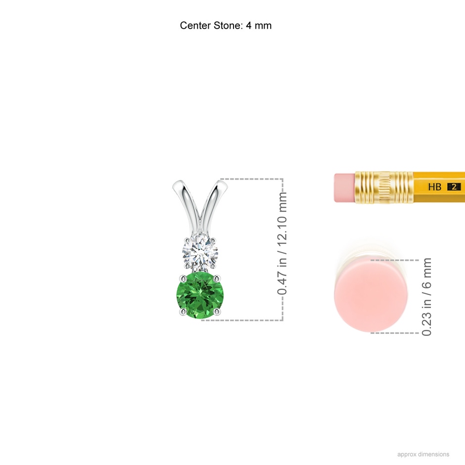 4mm AAAA Round Tsavorite and Diamond Two Stone Pendant in White Gold ruler