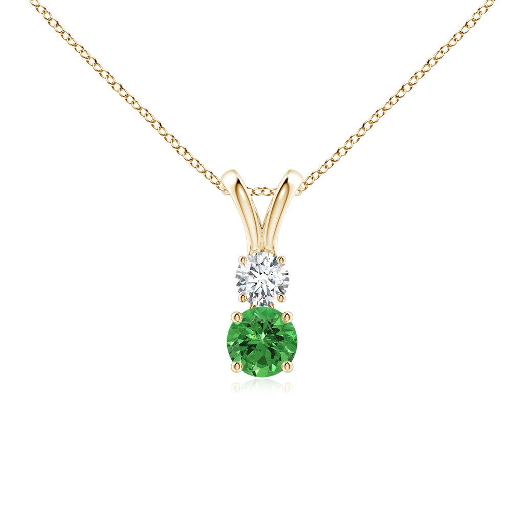 4mm AAAA Round Tsavorite and Diamond Two Stone Pendant in Yellow Gold