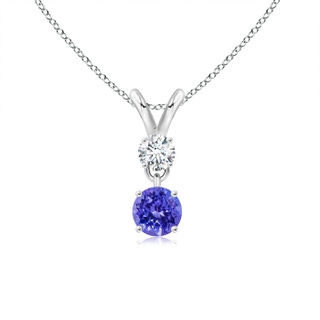 4mm AAAA Round Tanzanite and Diamond Two Stone Pendant in White Gold