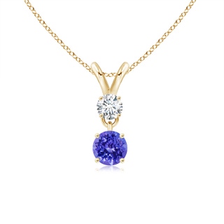 4mm AAAA Round Tanzanite and Diamond Two Stone Pendant in Yellow Gold