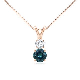 5mm AAA Round Teal Montana Sapphire and Diamond Two Stone Pendant in 9K Rose Gold