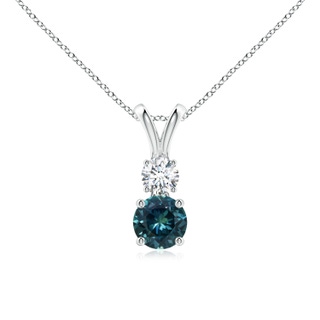 5mm AAA Round Teal Montana Sapphire and Diamond Two Stone Pendant in P950 Platinum