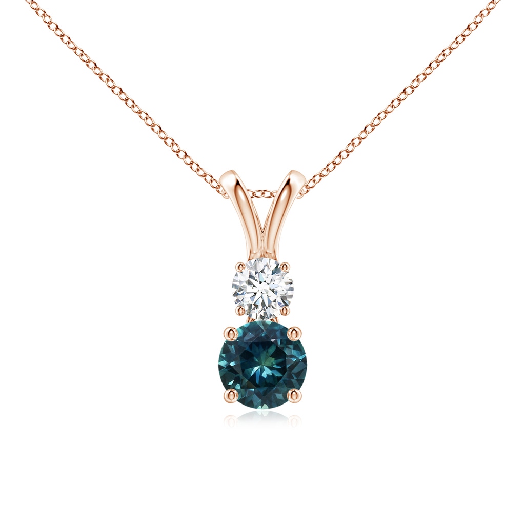 5mm AAA Round Teal Montana Sapphire and Diamond Two Stone Pendant in Rose Gold
