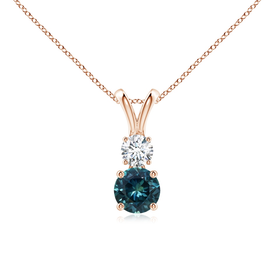 5mm AAA Round Teal Montana Sapphire and Diamond Two Stone Pendant in Rose Gold 