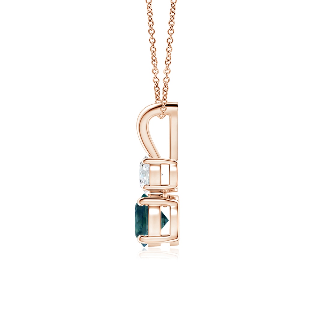 5mm AAA Round Teal Montana Sapphire and Diamond Two Stone Pendant in Rose Gold - side_1