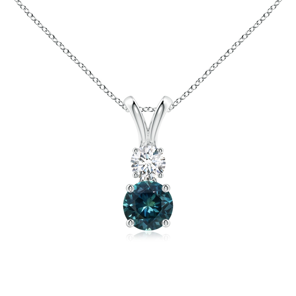 5mm AAA Round Teal Montana Sapphire and Diamond Two Stone Pendant in White Gold