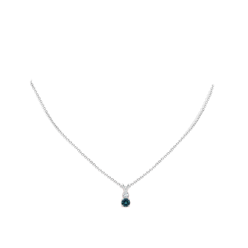 5mm AAA Round Teal Montana Sapphire and Diamond Two Stone Pendant in White Gold body-neck