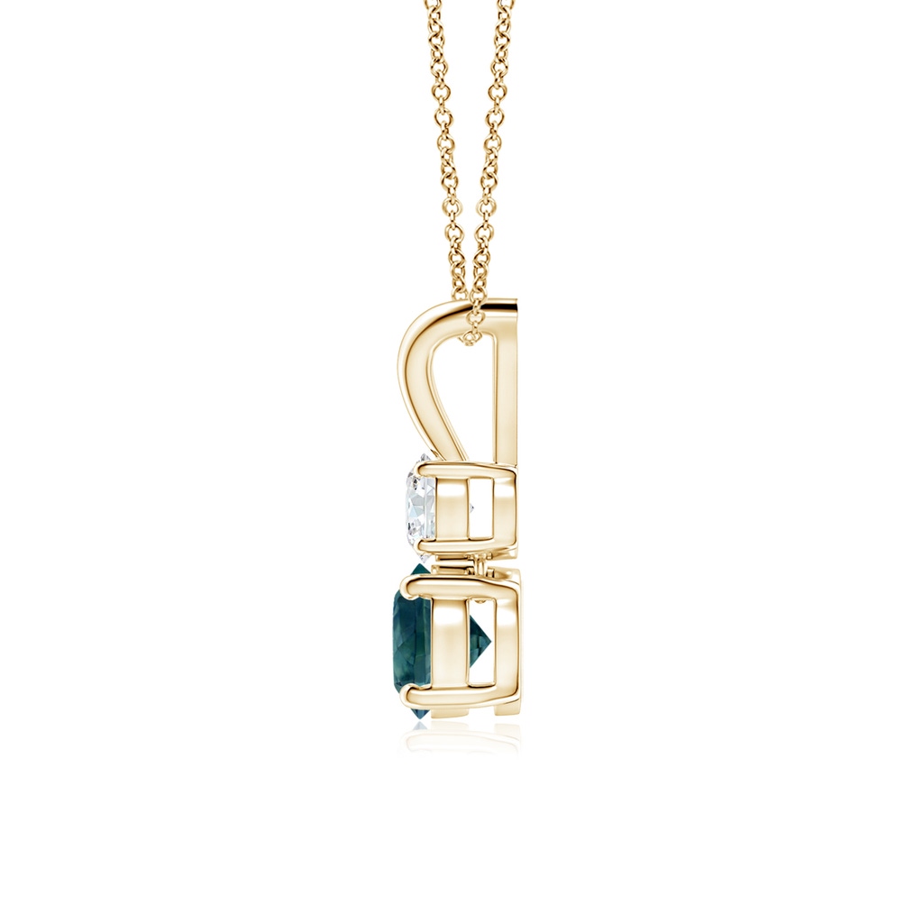 5mm AAA Round Teal Montana Sapphire and Diamond Two Stone Pendant in Yellow Gold - side_1